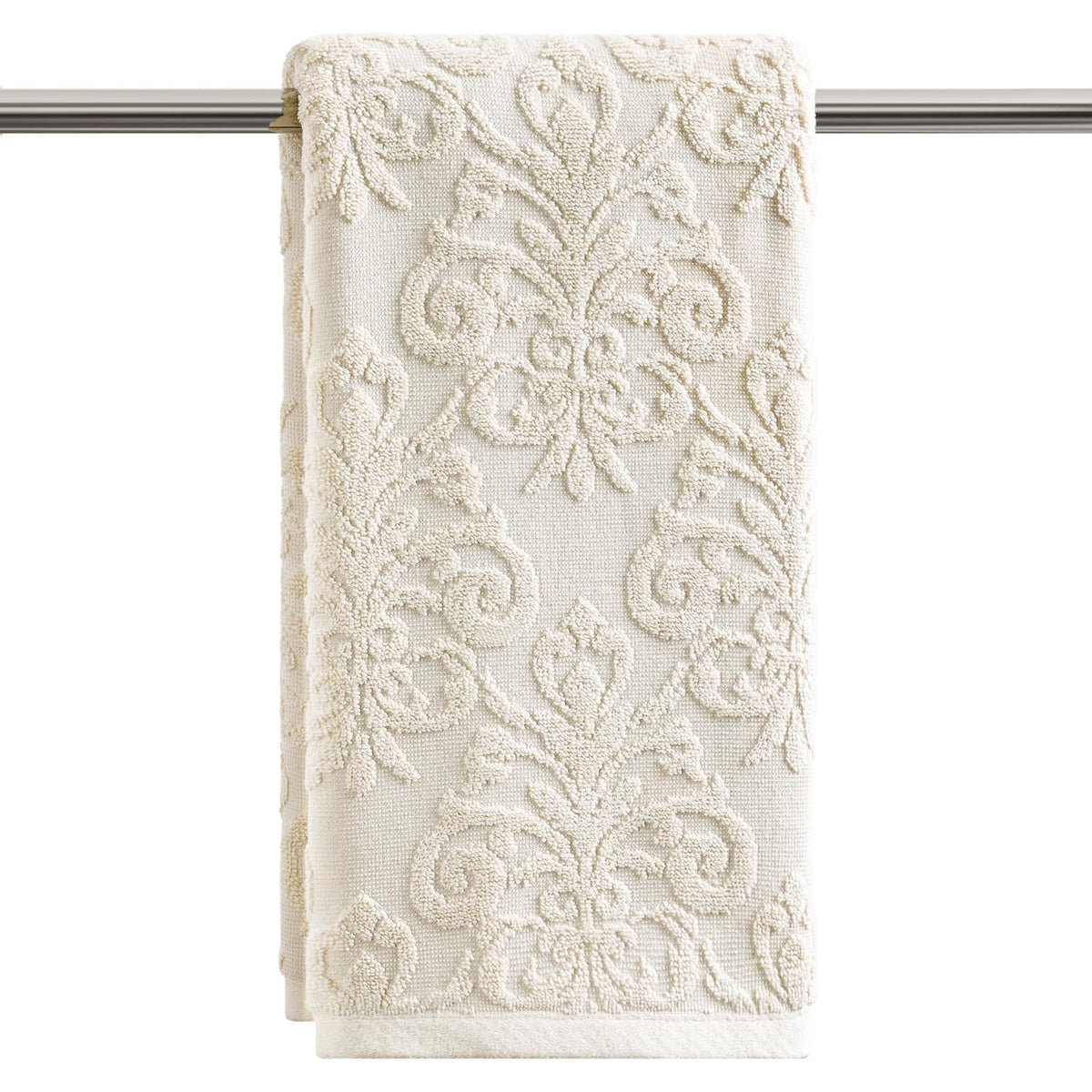 Artoid Mode 2 Pcs Olive Green 3D Vintage Floral Hand Towels for Bathroom, 100% Cotton Soft Absorbent Bathroom Decor Towels, 13.7 x 29.5 Inch
