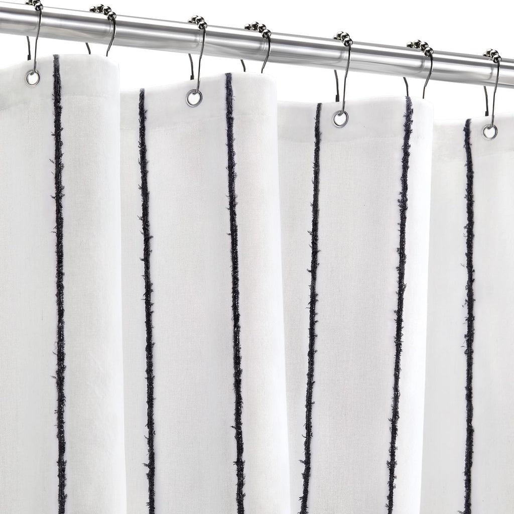 Striped Linen Shower Curtain for Bathroom, Black and Beige 72 W x 84 H