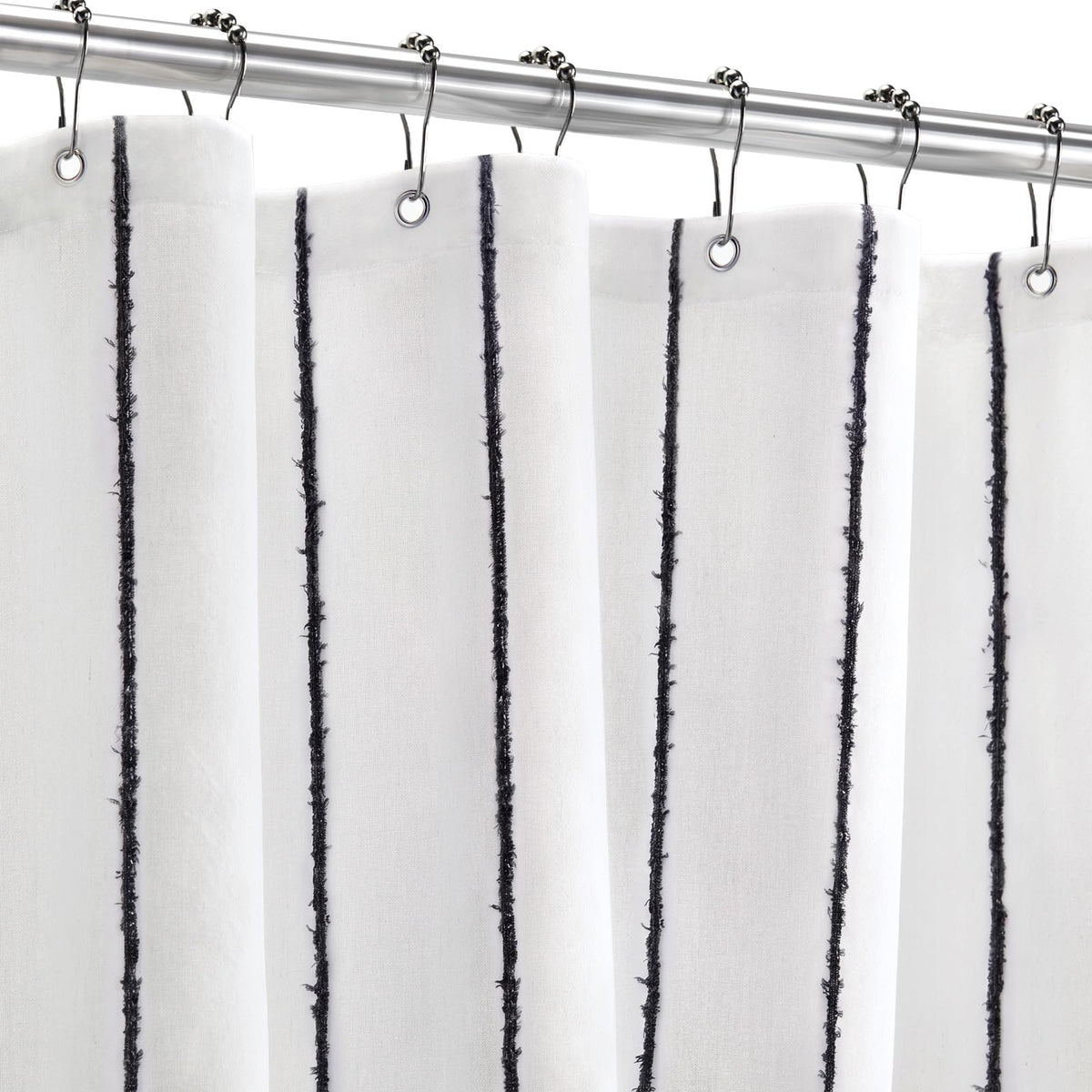 Striped Linen Shower Curtain for Bathroom, Black and Beige 72 W x 84 H