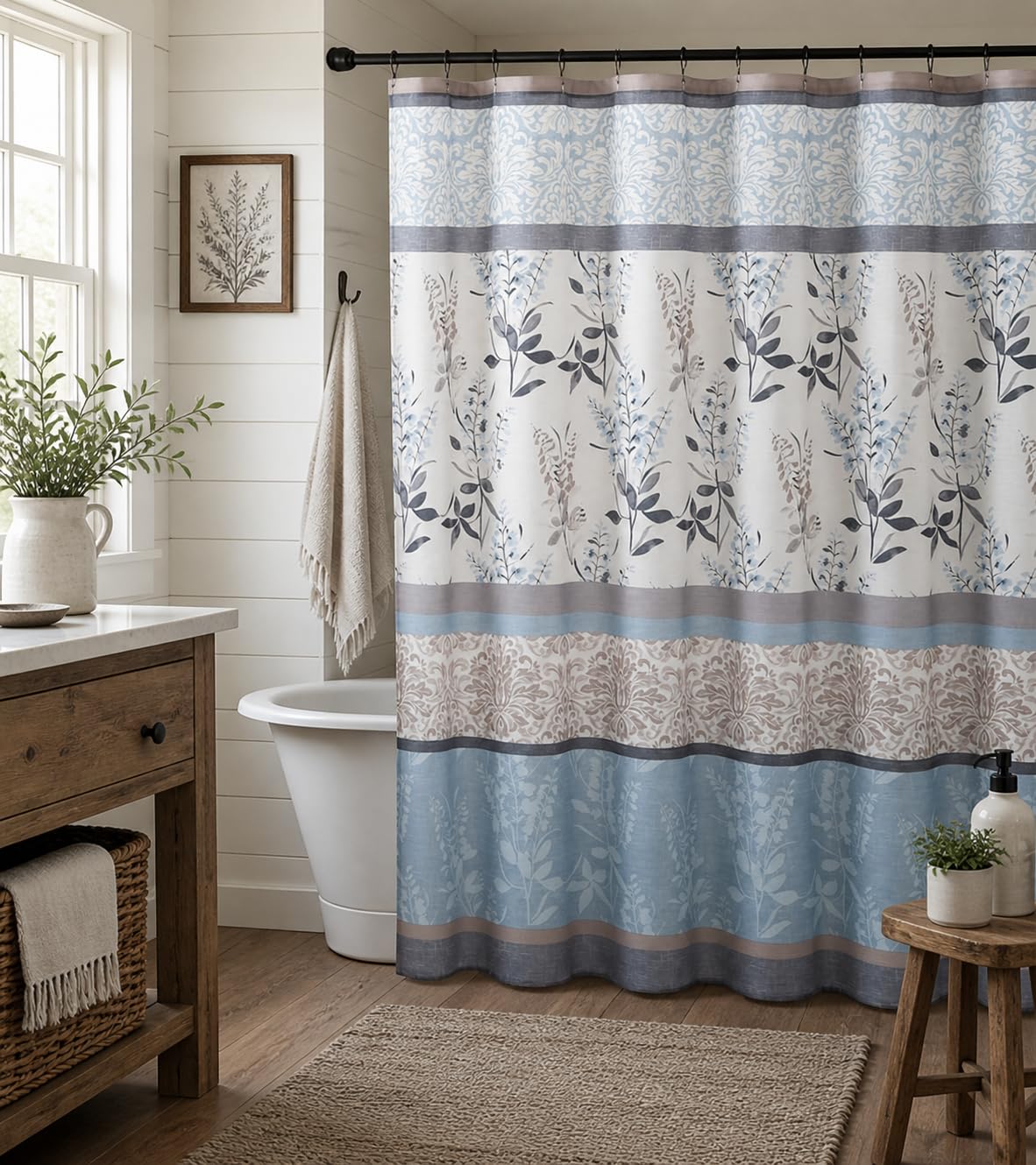 Blue Fabric Shower Curtain Modern Geometrical Blue Gray for Bathroom 72x72