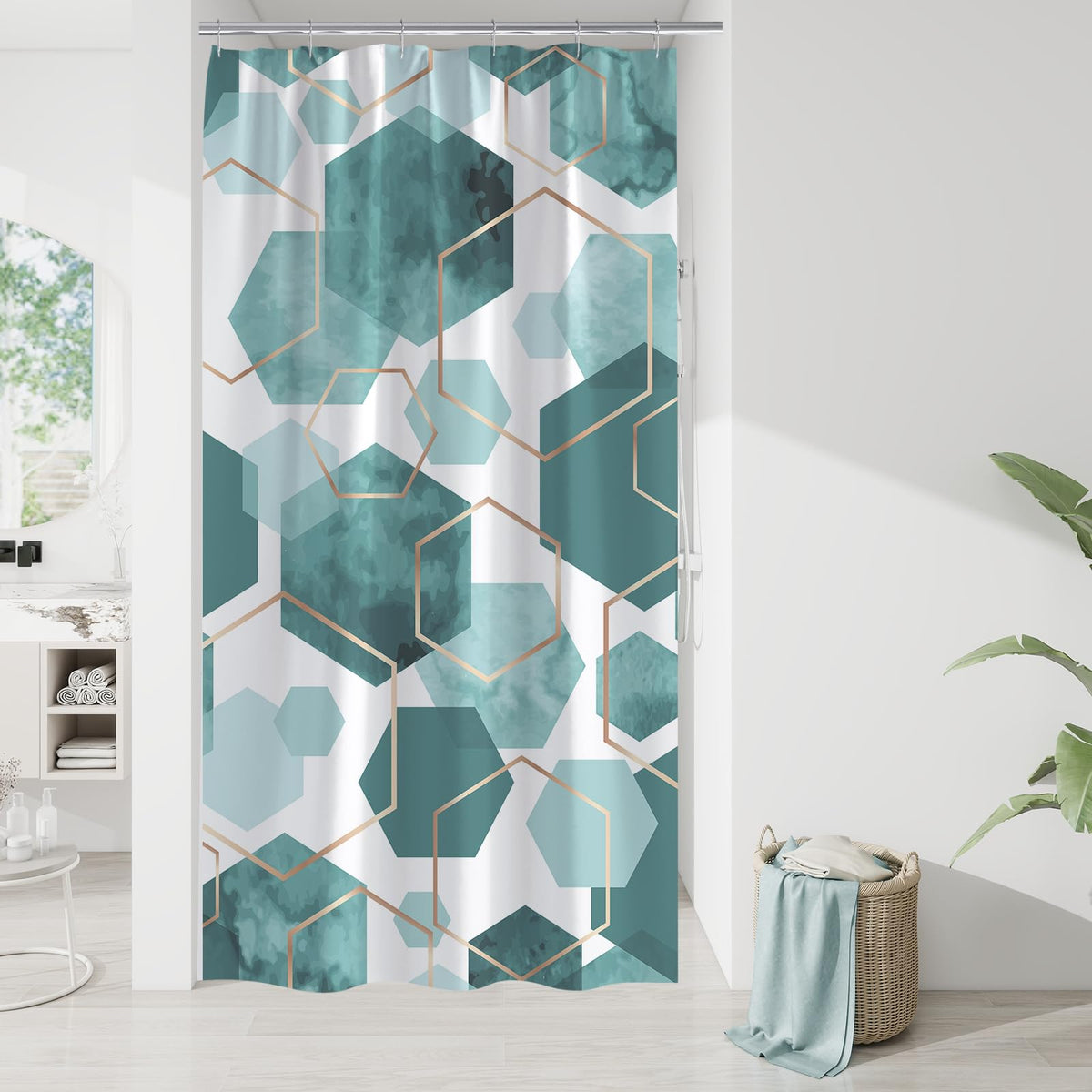 Litabel Brown Shower Curtain for Bathroom, Geometric Bathroom Decor 72x72