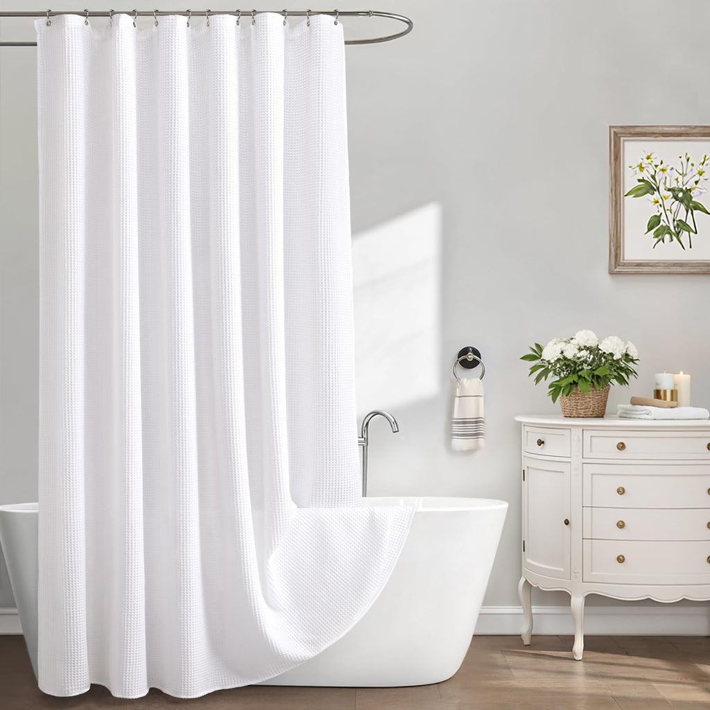 Waffle Weave Shower Curtain Heavyweight Cotton Fabric Beige 72Wx72L