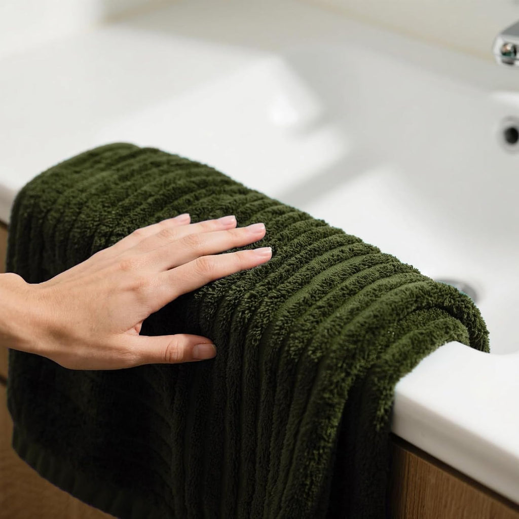6 PC Bath Towel Set, 40"x80" Oversized Bath Sheets, Olive Green