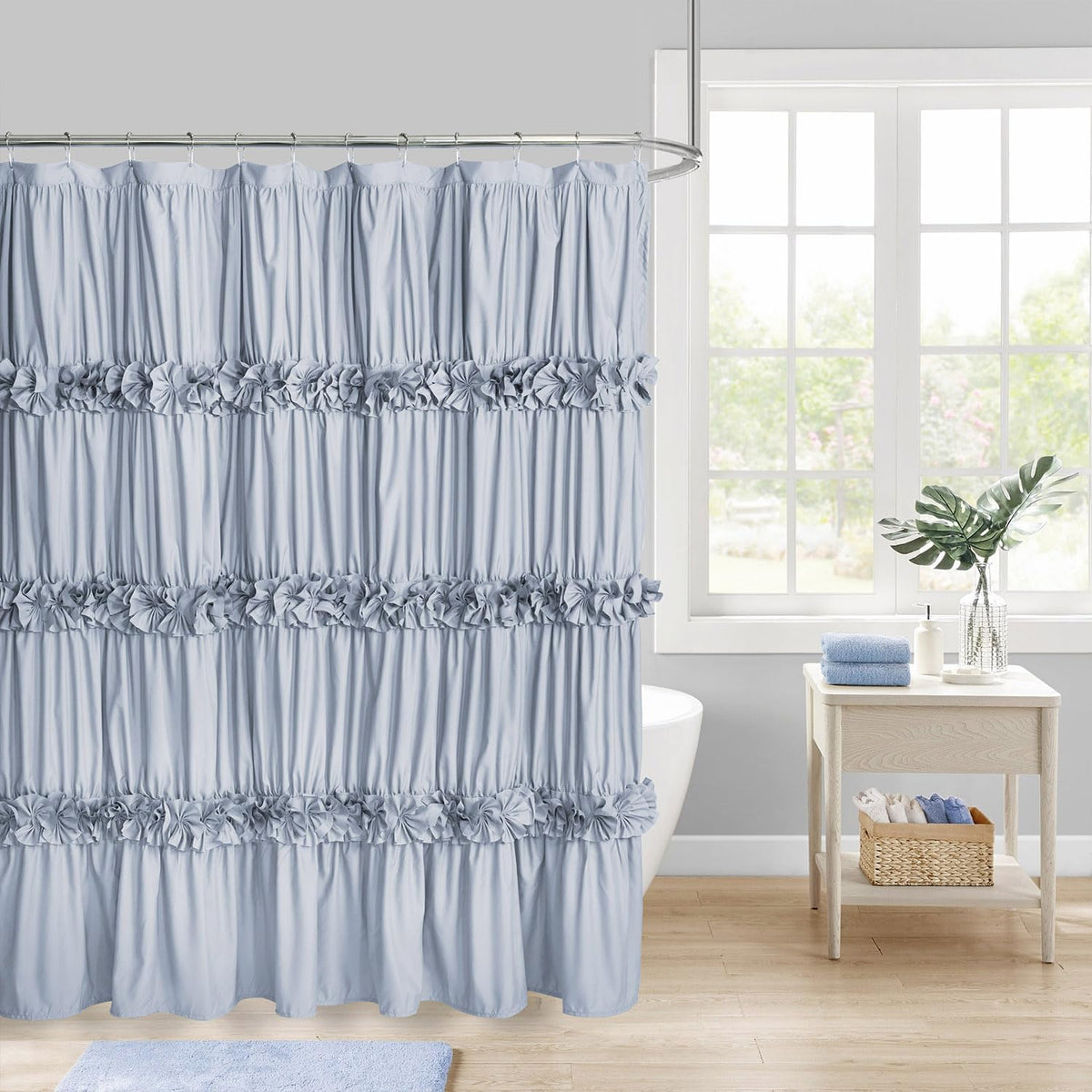 Homechoice Decor Victorian White Ruffle Shower Curtain with 12 Buttonholes