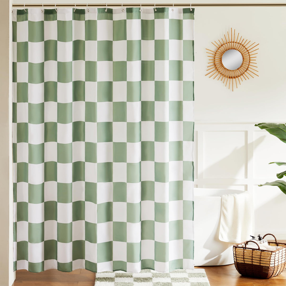 Ohocut Checkered Shower Curtain, Double Pink Plaid Shower Curtains for Bathroom, Cute Retro Checkboard Shower Curtain Vintage Aesthetic, Washable Fabric Bath Curtain 72''x72''