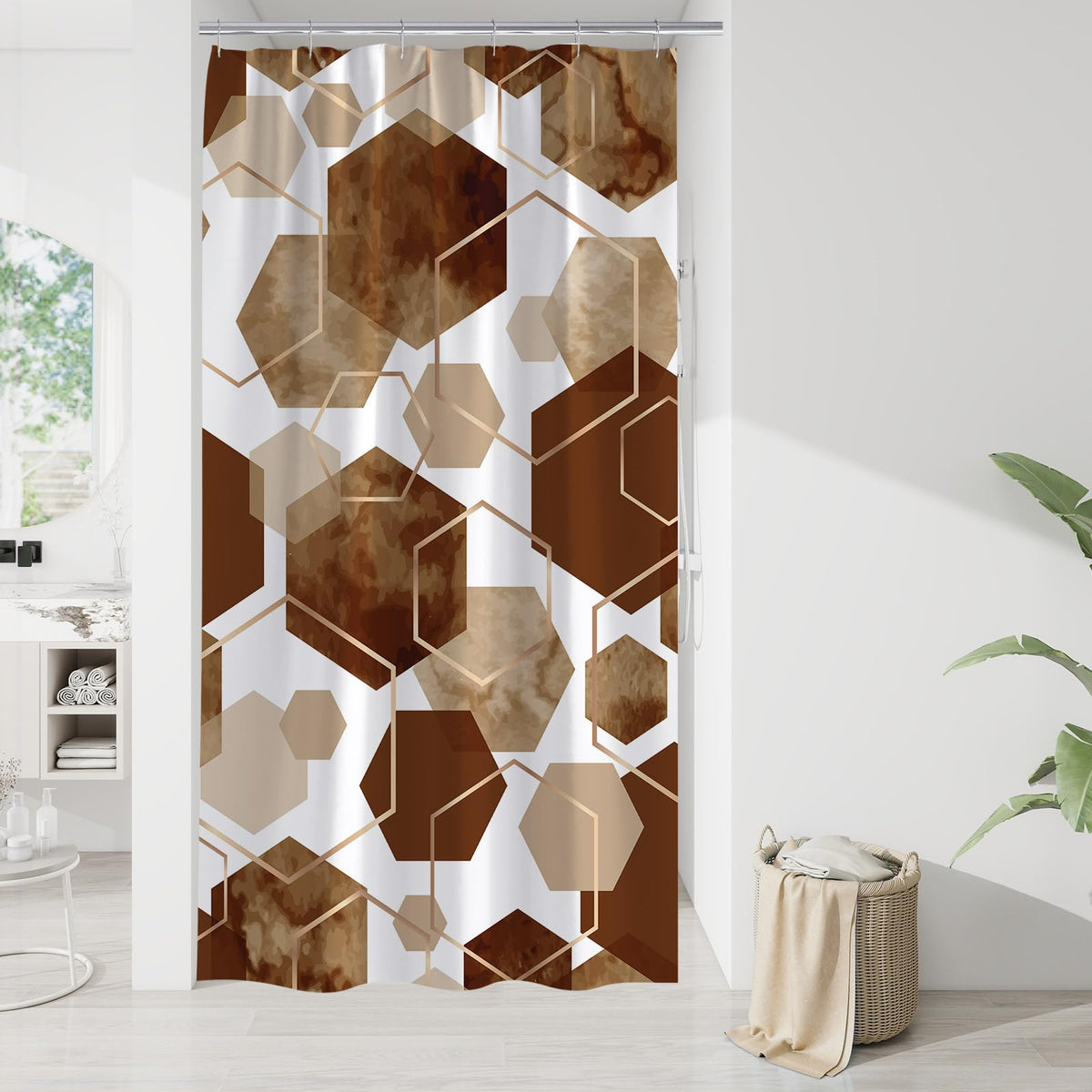 Litabel Brown Shower Curtain for Bathroom, Geometric Bathroom Decor 72x72