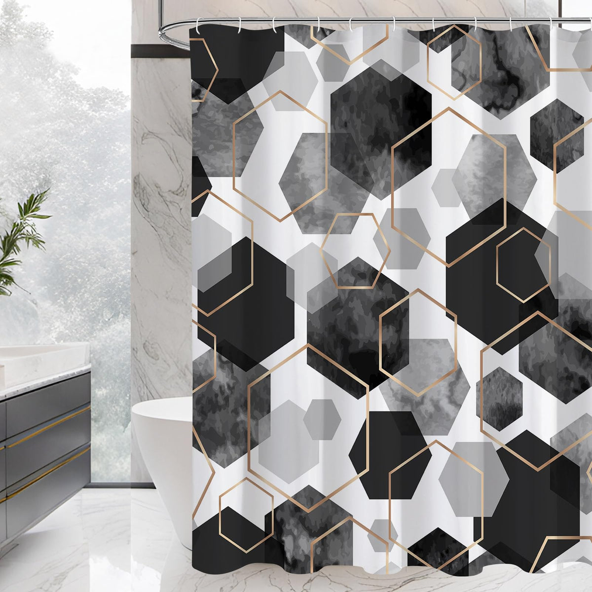 Litabel Brown Shower Curtain for Bathroom, Geometric Bathroom Decor 72x72