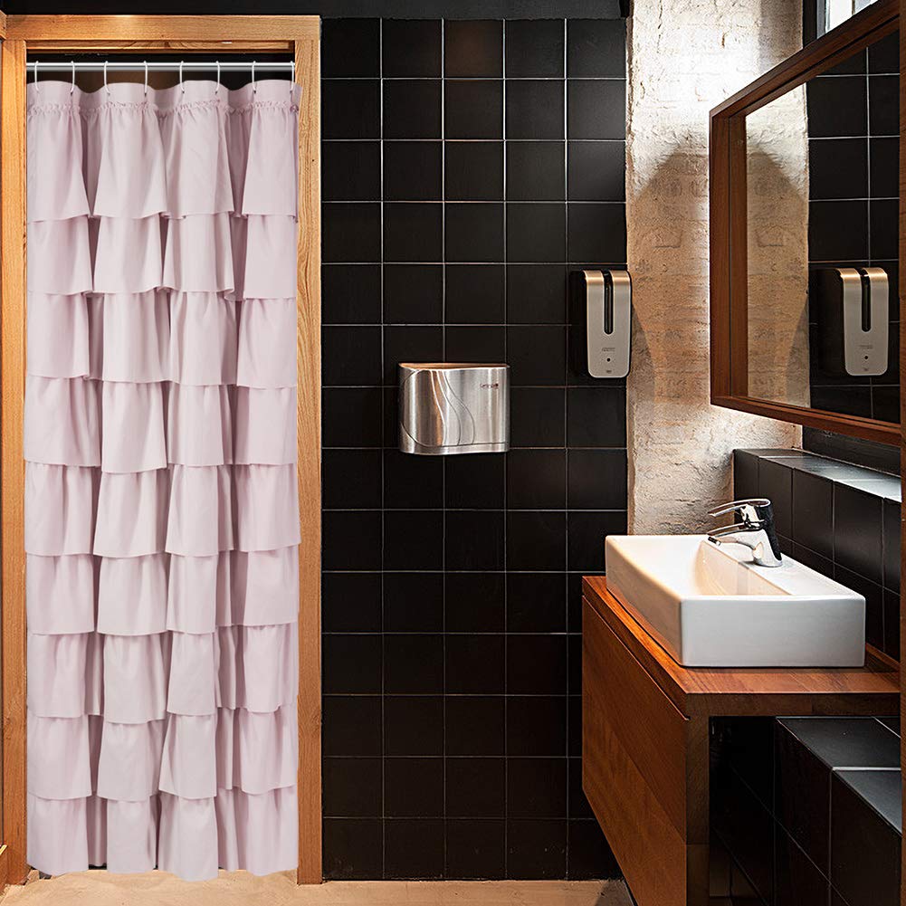 White Ruffle Shower Curtain for Bathroom,72 x 72 Inches, Farmhouse Style