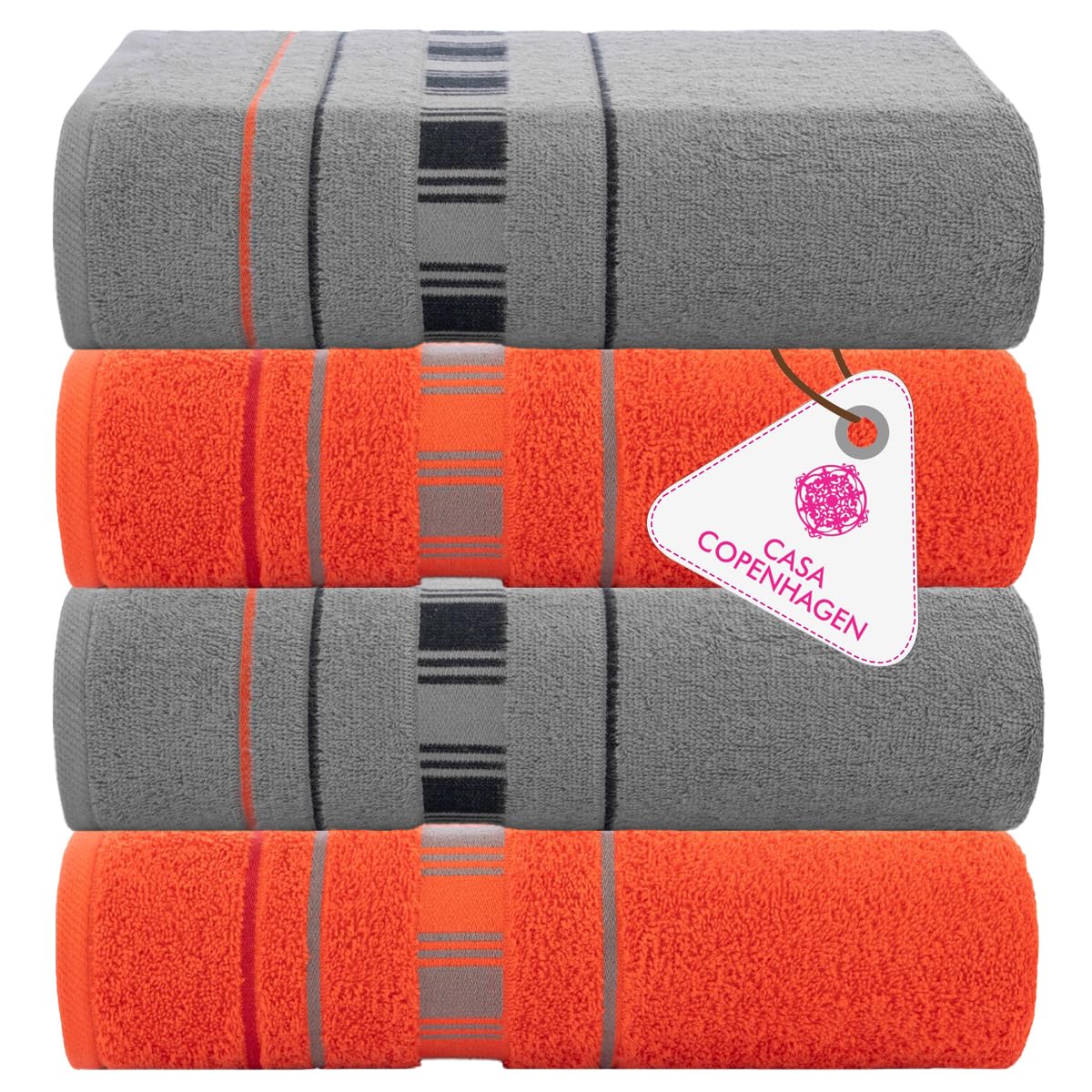 CASA COPENHAGEN 6pcs Bathroom Towel Gift Set, 600GSM, Dark Black
