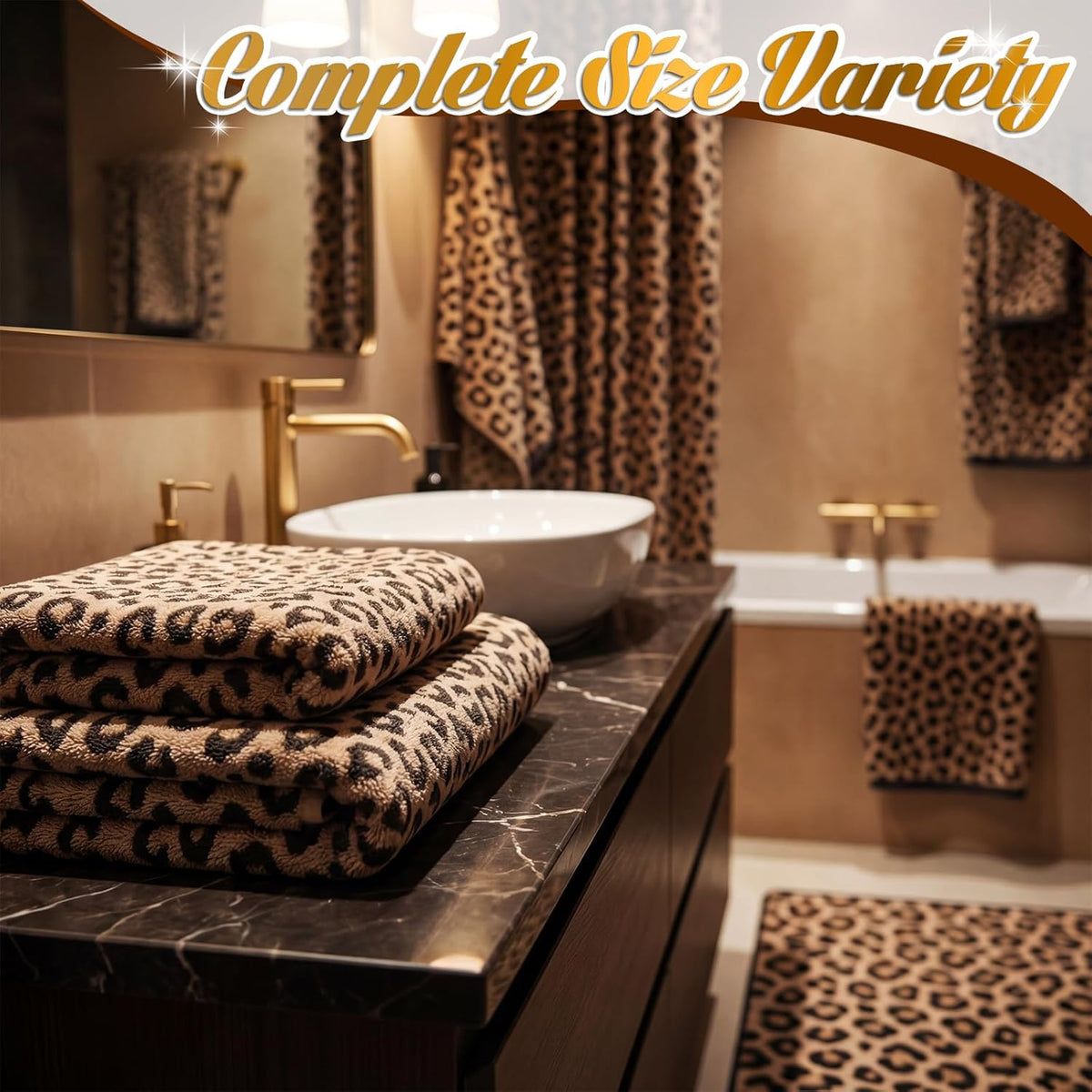 Peryiter 6 Pack Bath Towels Set, Coffee Color, Leopard