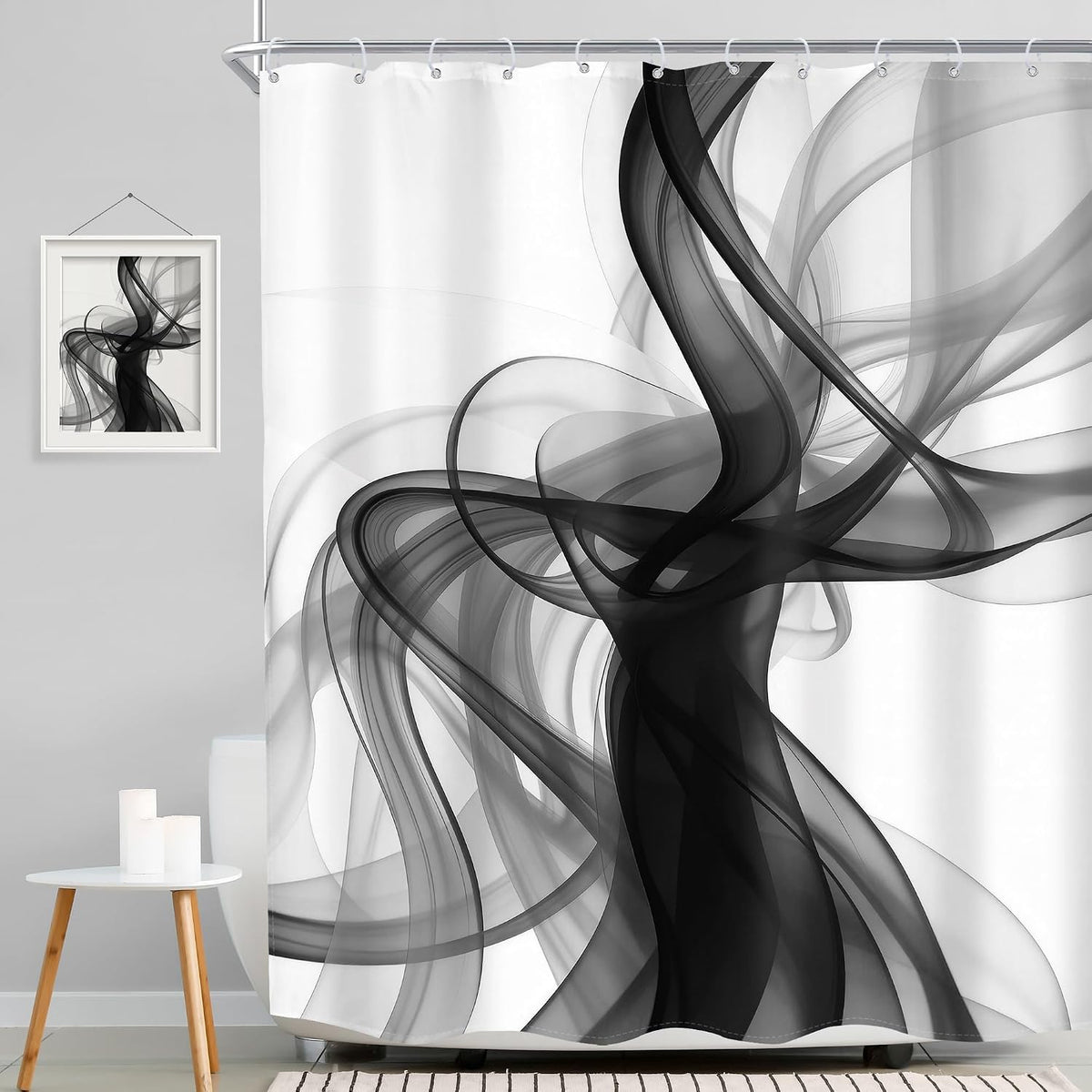 Black and White Shower Curtain 60Wx72H Abstract Modern Ombre for Bathroom