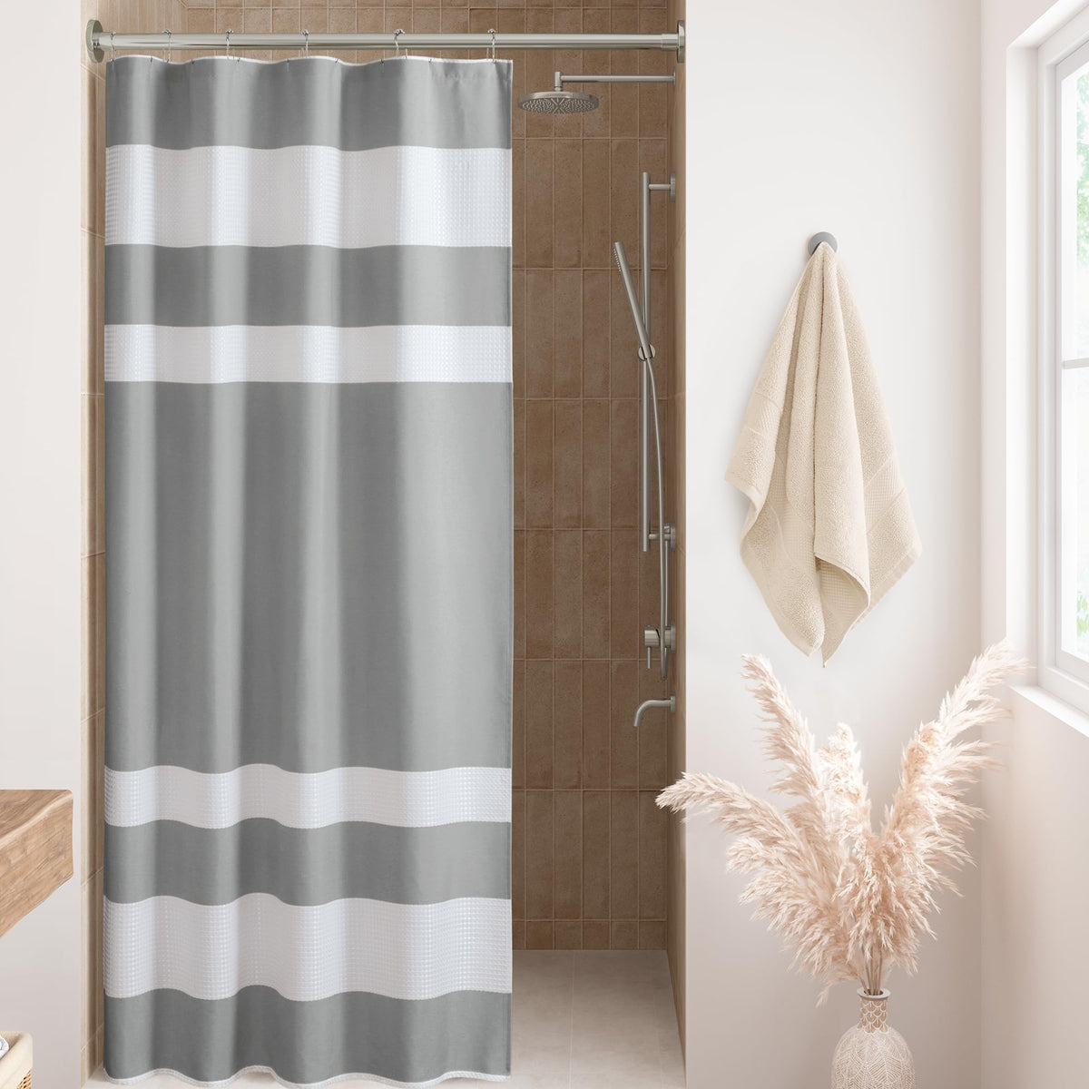 Madison Park Spa Waffle Shower Curtain for Bathroom, 72 x 72, Taupe