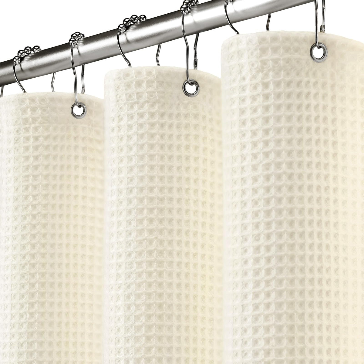 Waffle Weave Shower Curtain Heavyweight Cotton Fabric Beige 72Wx72L