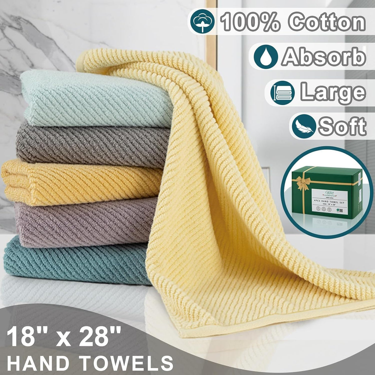 VOOVA & MOVAS Hand Towels for Barthroom, 18x28 in, Soft, Deep Turquoise