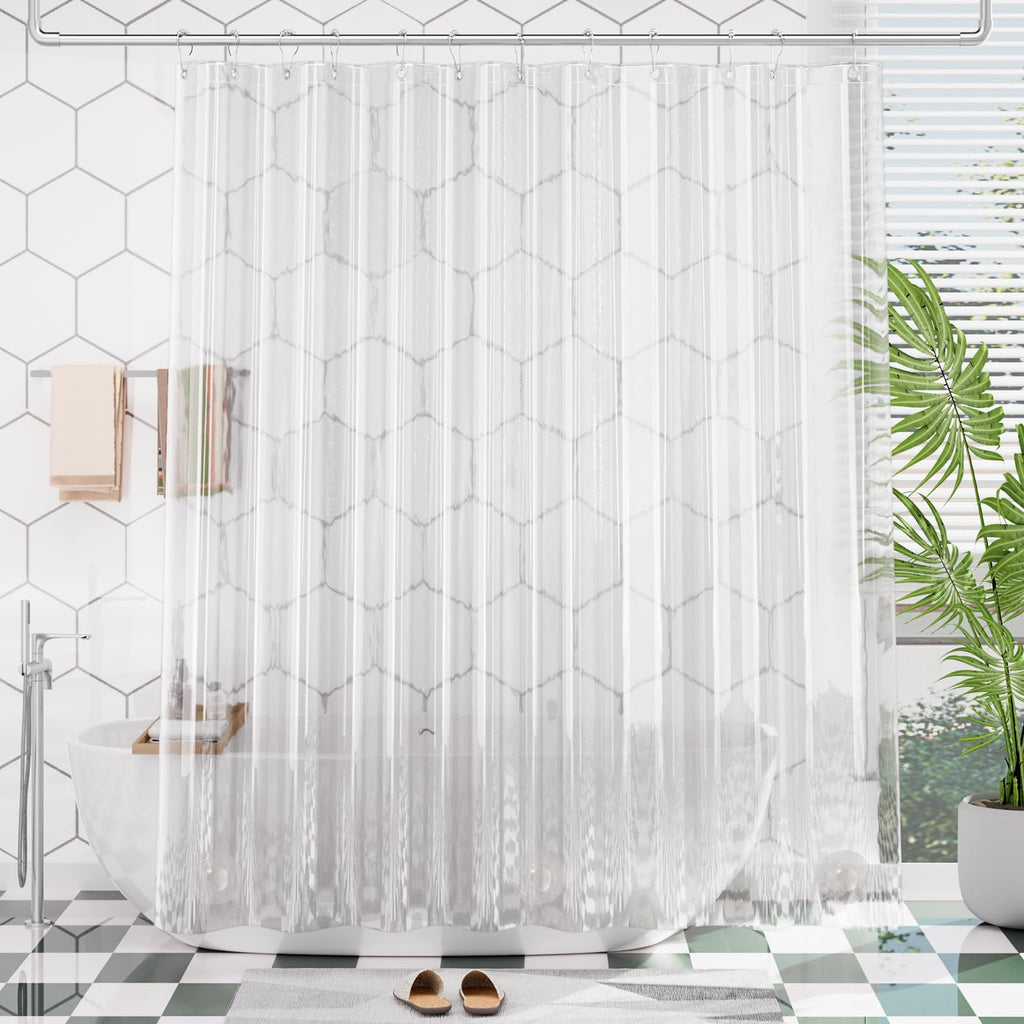 AmazerBath Plastic Shower Curtain Clear Premium PEVA, Clear Shower Curtain Heavy Duty 8G, Weighted Shower Curtains for Bathroom Accessories with 3 Big Stones and 12 Rustproof Grommets, 72x72 Inches