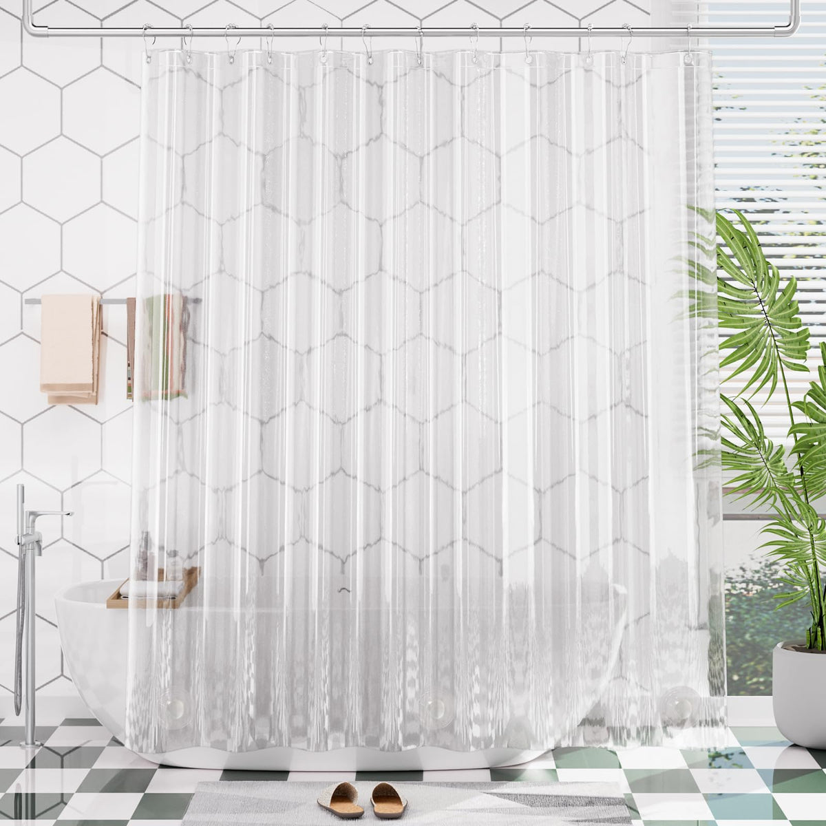 AmazerBath Plastic Shower Curtain Clear Premium PEVA, Clear Shower Curtain Heavy Duty 8G, Weighted Shower Curtains for Bathroom Accessories with 3 Big Stones and 12 Rustproof Grommets, 72x72 Inches