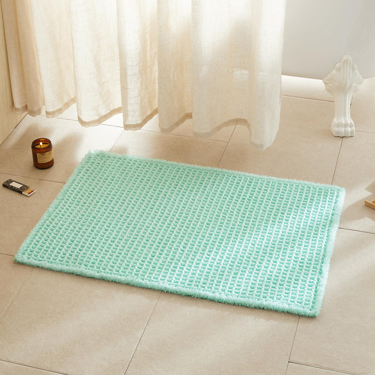 TYUU Waffle Bath Mat, Boho Bathroom Rugs Non Slip Washable, 30x20 Khaki