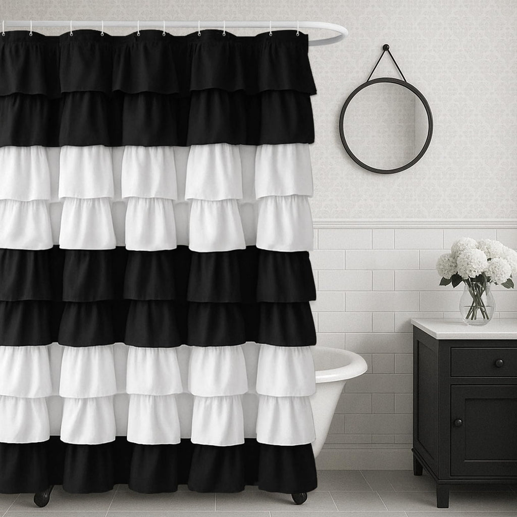 Seasonwood Beige Ruffle Shower Curtain Neutral Shower Curtain 72 x 72