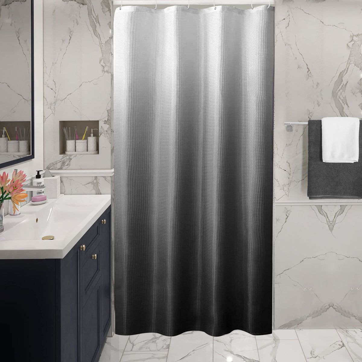 Gibelle Black Cloth-Textured Shower Curtain, Hotel Style, 72x72