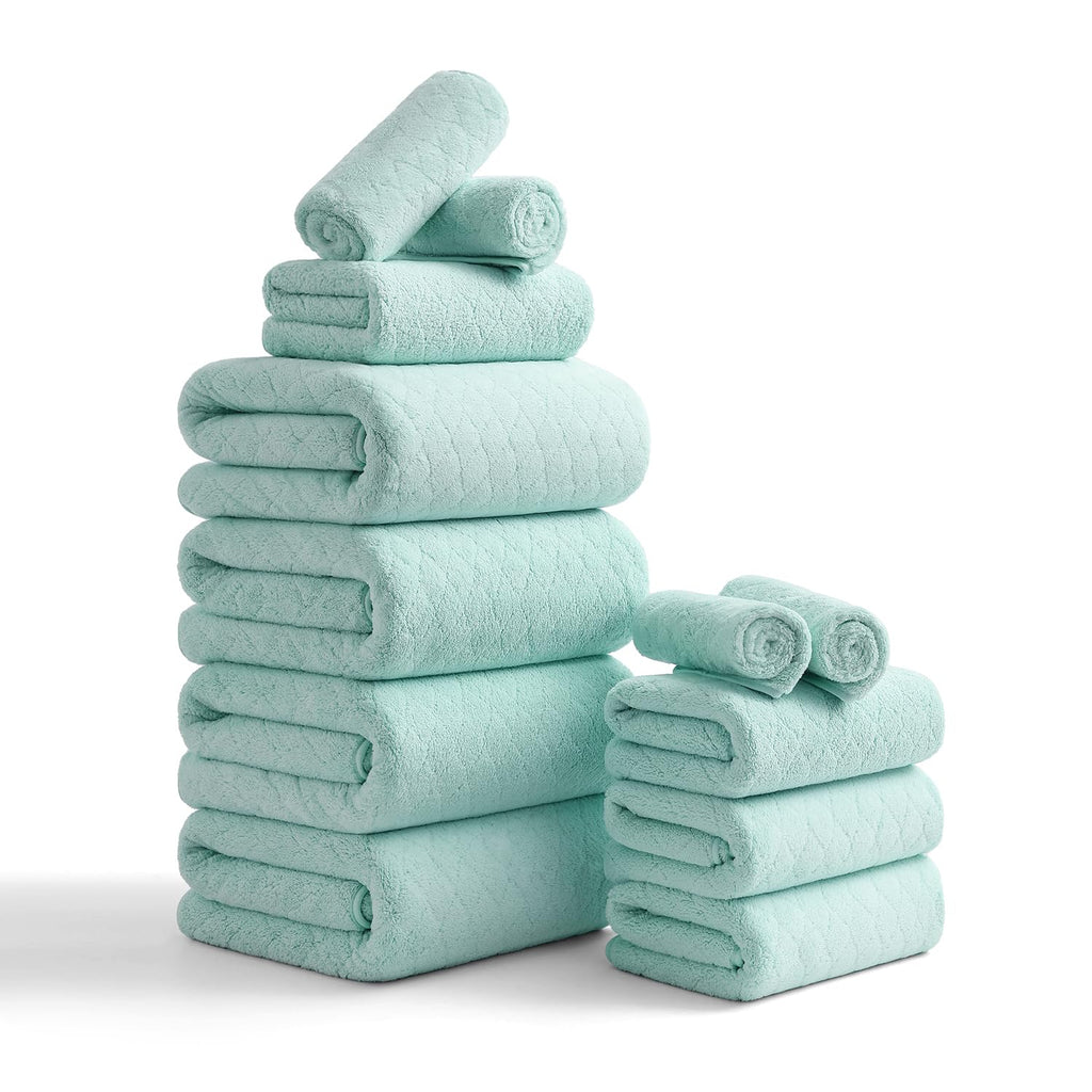Hailea Luxury Bath Towels Set - 12 Piece (4 Large Bath Towels,4 Hand Towels,4 Washcloths), 100% Microfiber,Extra Absorbent Super Soft & Quick Dry,Complete Family Pack for Bathroom Gym Pool,Camel