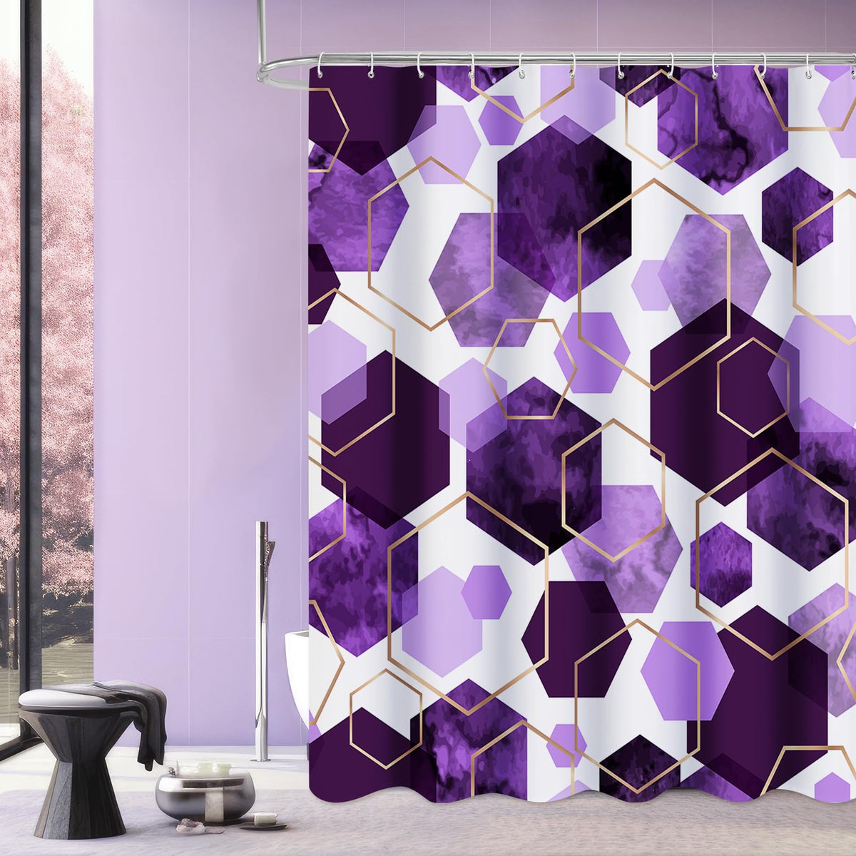 Litabel Brown Shower Curtain for Bathroom, Geometric Bathroom Decor 72x72