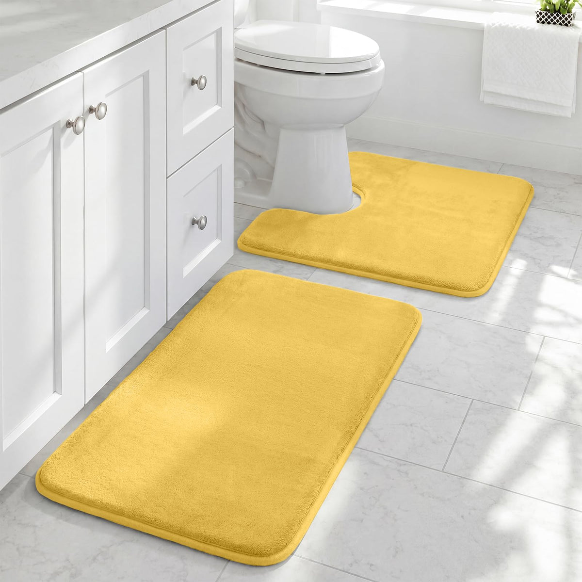 HUXMEYSON Bathroom Rugs Sets 2 Piece, Non-Slip & Quick Dry Bath Mat Set, Ultra Soft Velvet Bath Rugs for Bathroom, Toilet and Shower Floor, Navy