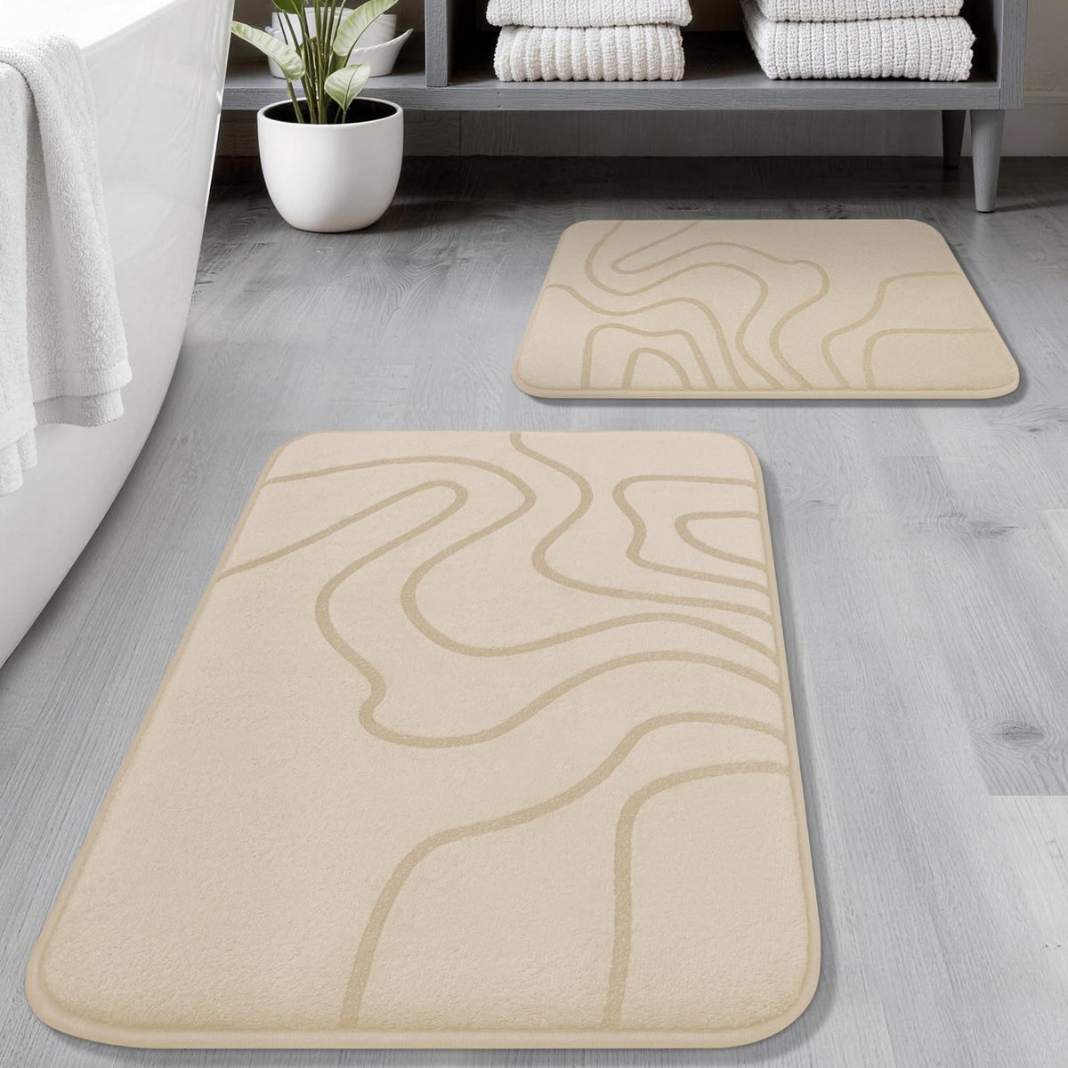 YIHOUSE Memory Foam Bathroom Rugs Sets 2 Piece, 17"x24"+20"x46", Dark Grey