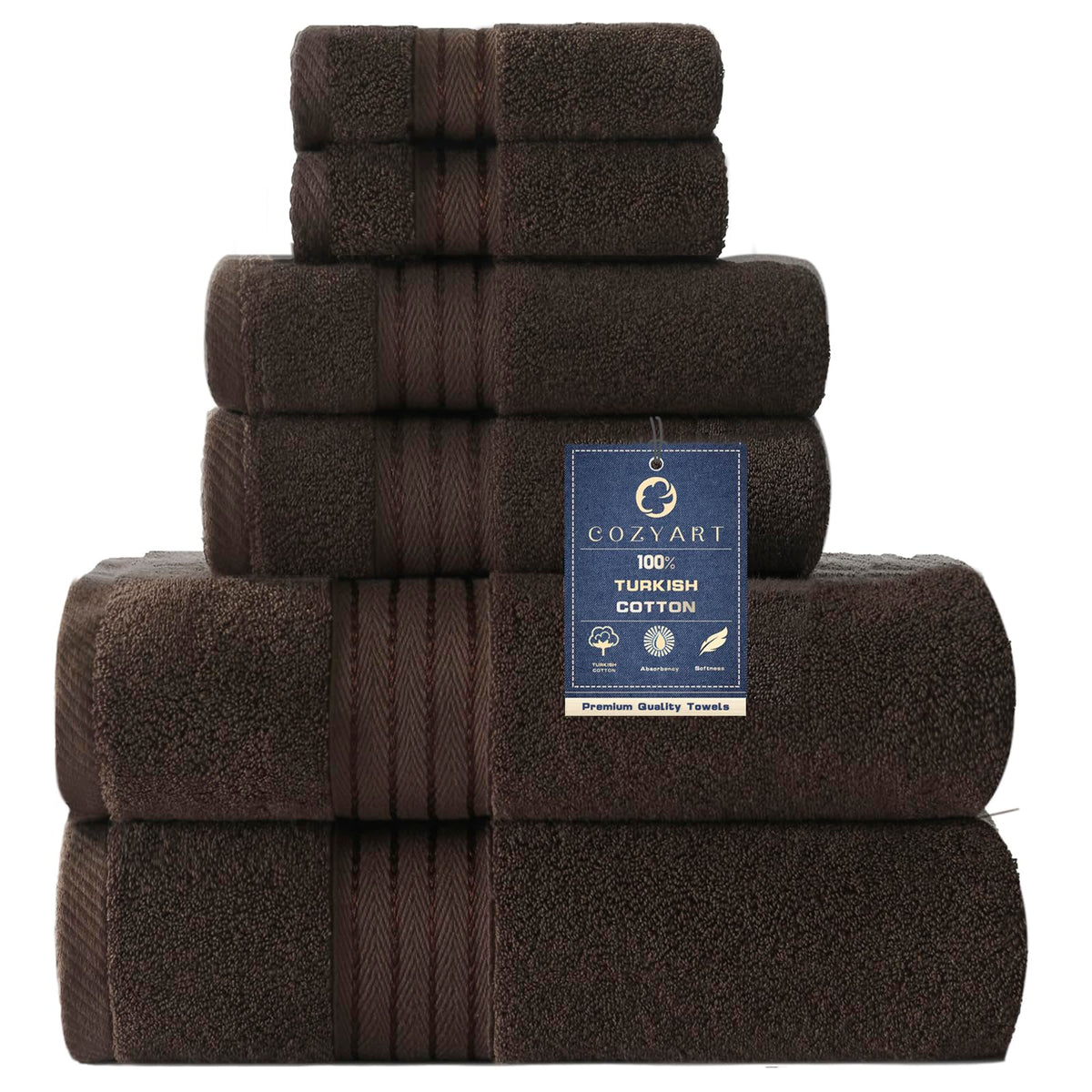 COZYART Luxury Bath Towel Set 6 Pcs, Burnt Orange 100% Turkish Cotton