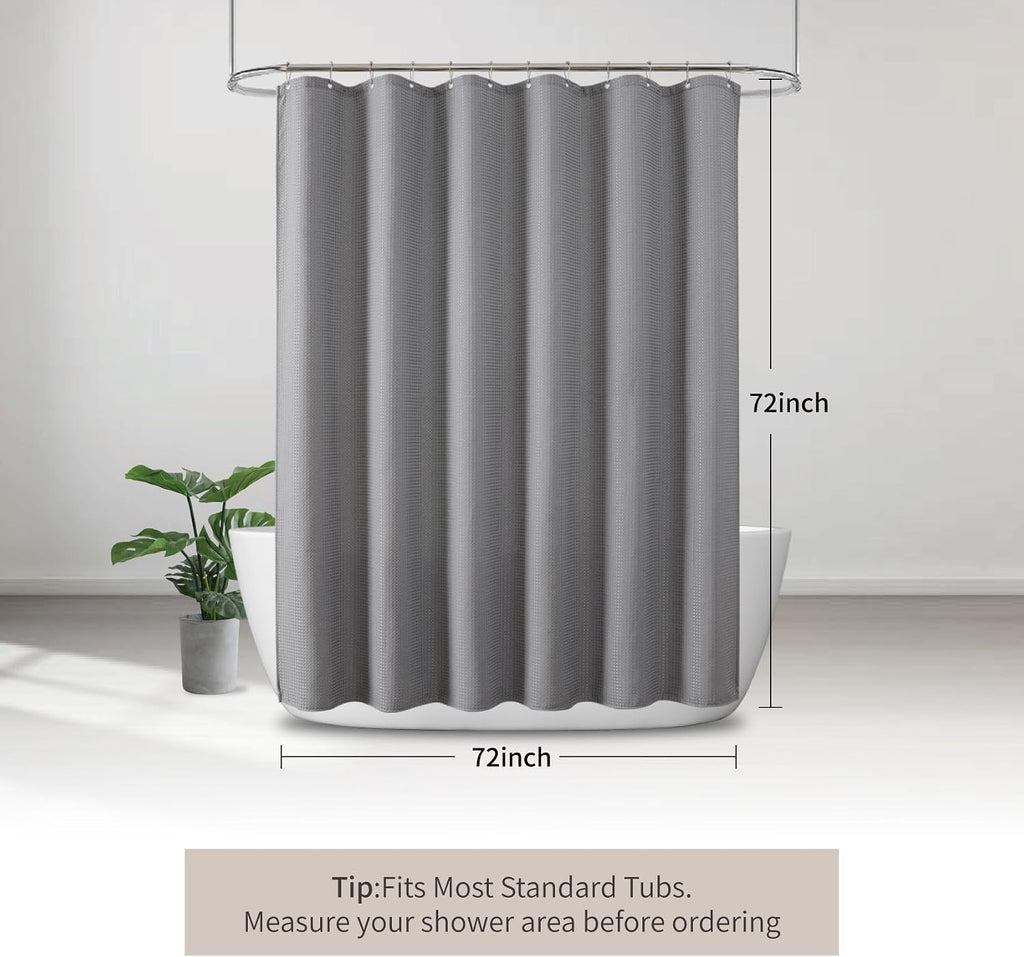 256GSM Grey Waffle Textured Shower Curtain, 72x72 Inch
