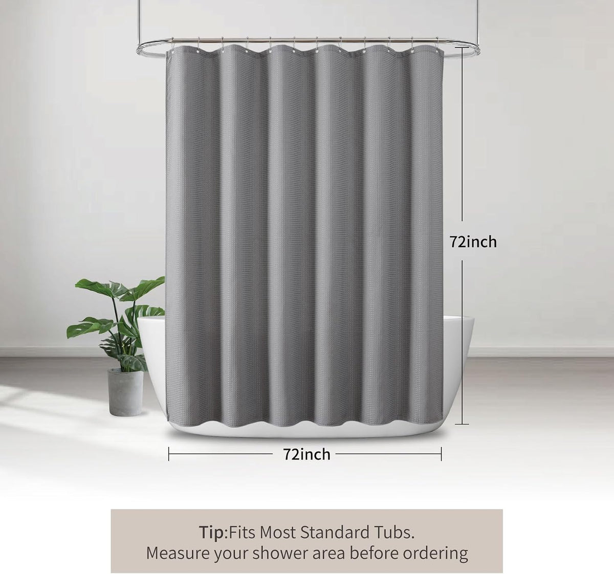 256GSM Grey Waffle Textured Shower Curtain, 72x72 Inch