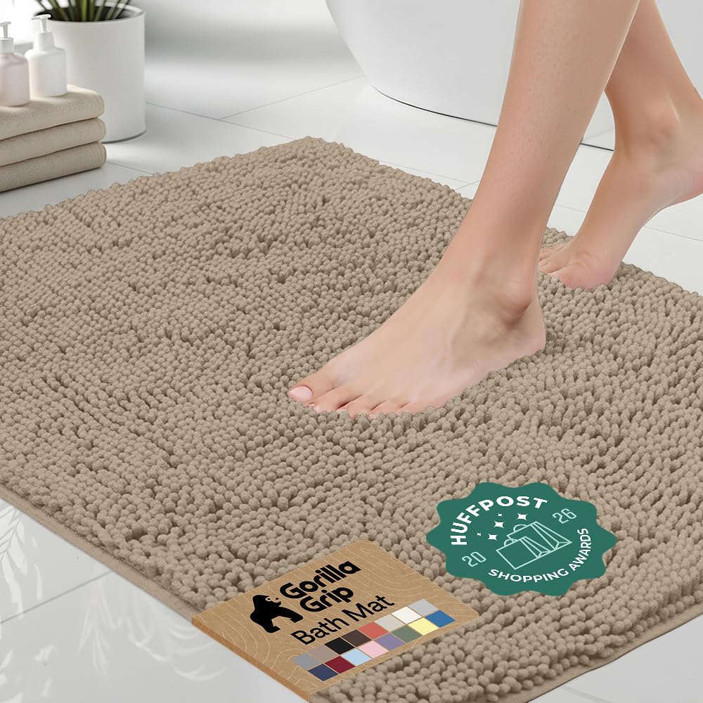 GORILLA GRIP Bath Rug Mat for Bathroom, Absorbent Chenille, 24x17 Blue