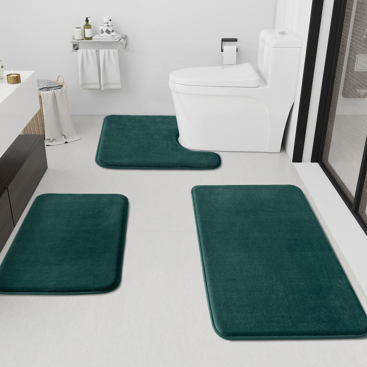 HUXMEYSON Bathroom Rugs Sets 2 Piece, Non-Slip & Quick Dry Bath Mat Set, Ultra Soft Velvet Bath Rugs for Bathroom, Toilet and Shower Floor, Navy