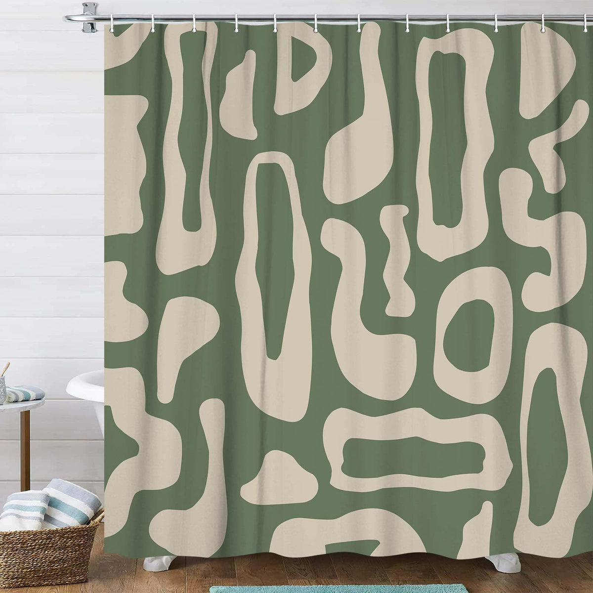 Bondjos Abstract Sage Green Shower Curtain,Boho Modern Geometric Line Art Decor,Abstract Minimalist Farmhouse Style Shower Curtain for Bathroom，Waterproof Polyester Fabric Bathroom Curtain,72x72 Inch