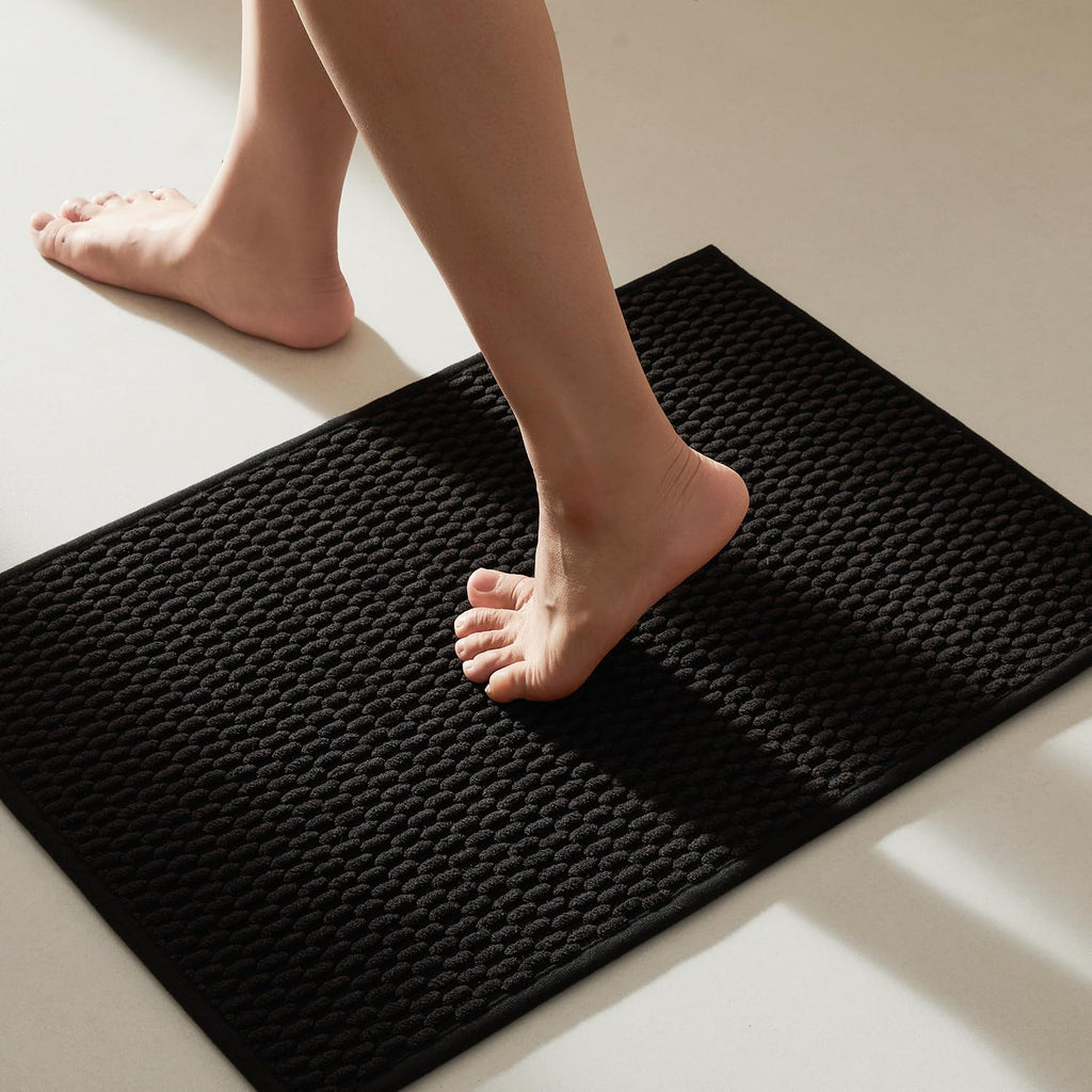 TYUU Bathroom Rugs Non Slip Washable, Super Absorbent Thin Bath Mat Small Quick Dry Low Pile Bathroom Rug, Dark Grey 16"x24"