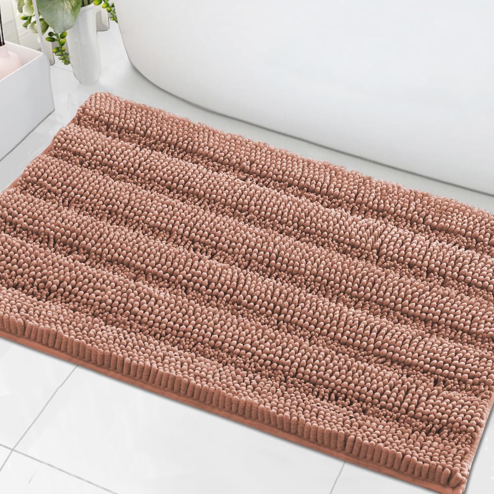 H.VERSAILTEX Sage Bathroom Rugs, Bath Mat Set of 2 Extra Thick Chenille Striped Pattern Shaggy Bath Rugs for Bath Room, Non Skid Bath Mats for Bathroom Floor (32 x 20 Plus 24 x 17 - Inches)