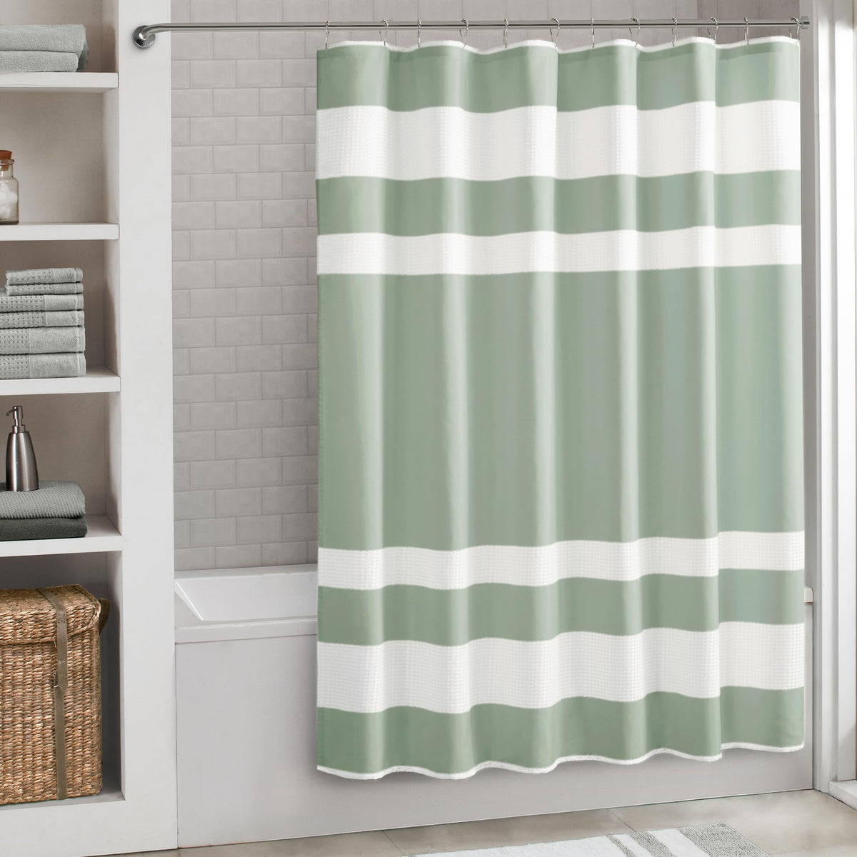 Madison Park Spa Waffle Shower Curtain for Bathroom, 72 x 72, Indigo Blue