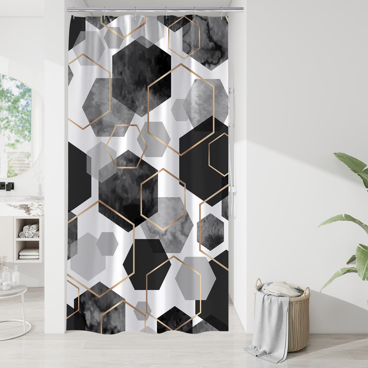 Litabel Brown Shower Curtain for Bathroom, Geometric Bathroom Decor 72x72