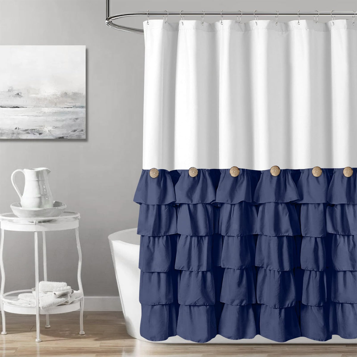 Seasonwood Beige Ruffle Shower Curtain Neutral Shower Curtain 72 x 72