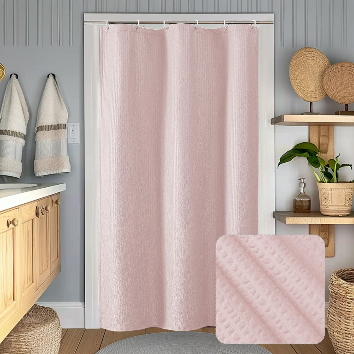 OWENIE White Shower Curtain for Bathroom 84 Inches Extra Long, Elegant 3D Embossed Textured Cloth Waffle Shower Curtain, Modern Luxury Hotel Style, Water Repellent, Machine Washable, 72X84, White