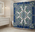 Blue Fabric Shower Curtain Modern Geometrical Blue Gray for Bathroom 72x72
