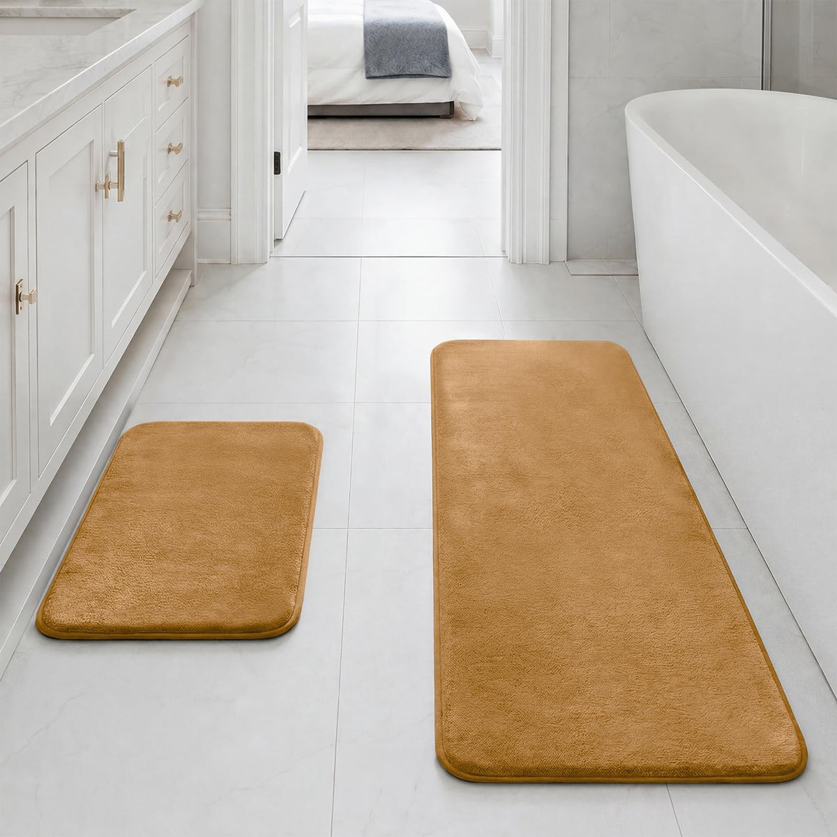 HUXMEYSON Bathroom Rugs Sets 2 Piece, Non-Slip & Quick Dry Bath Mat Set, Ultra Soft Velvet Bath Rugs for Bathroom, Toilet and Shower Floor, Navy