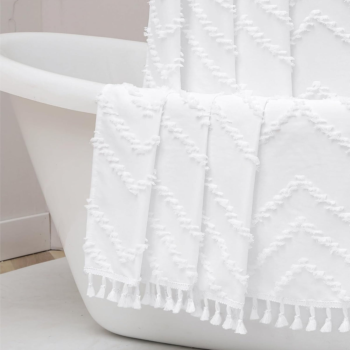 OWENIE White Fabric Boho Shower Curtain 72 x 72 Inches for Bathroom
