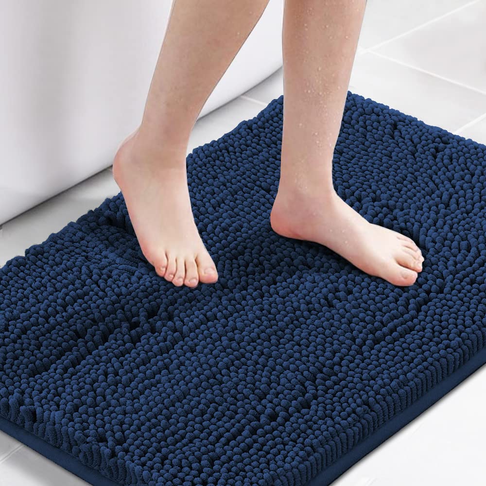 H.VERSAILTEX Navy Blue Bath Rug, Bath Mat Non Slip Bath Mats for Bathroom Floor, Bathroom Rug Extra Thick Chenille Rug 17" x 24" Absorbent Soft Shaggy Washable Dry Fast Plush Rugs for Bathtubs
