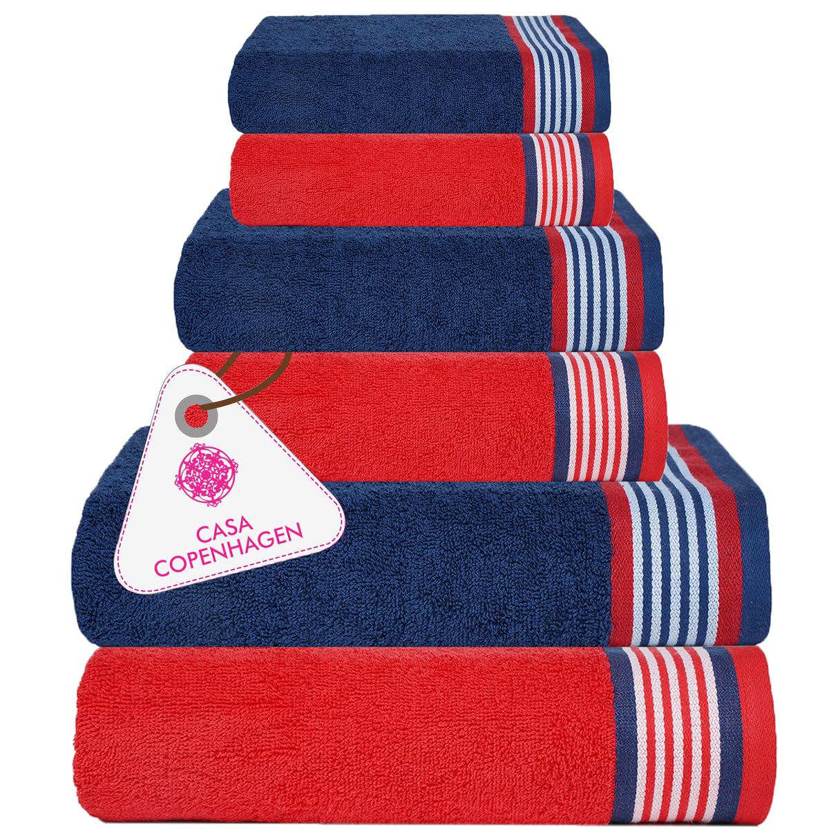 CASA COPENHAGEN 6pcs Bathroom Towel Gift Set, 600GSM, Dark Black