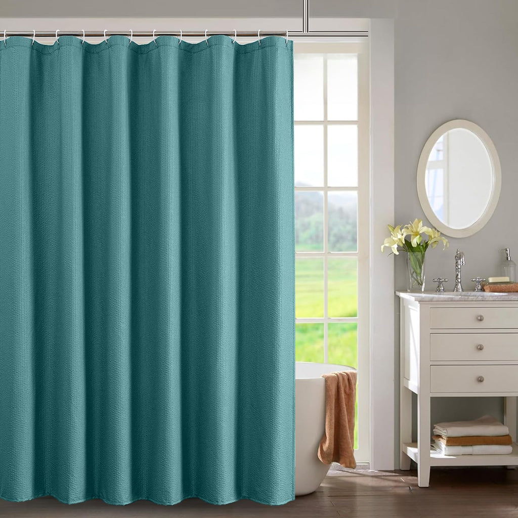 OWENIE White Shower Curtain for Bathroom 84 Inches Extra Long, Elegant 3D Embossed Textured Cloth Waffle Shower Curtain, Modern Luxury Hotel Style, Water Repellent, Machine Washable, 72X84, White