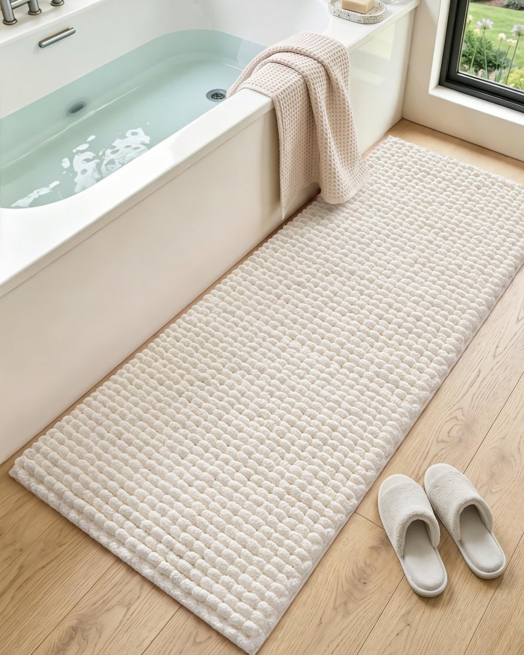 DEXI Bathroom Rugs 36x24, Non Slip Washable Chinelle Bath Mat, Taupe