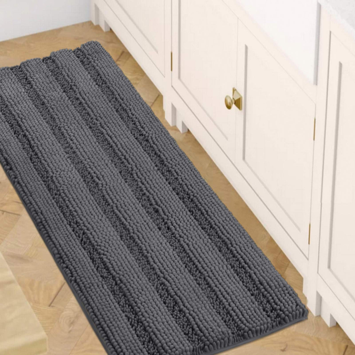 H.VERSAILTEX Sage Bathroom Rugs, Bath Mat Set of 2 Extra Thick Chenille Striped Pattern Shaggy Bath Rugs for Bath Room, Non Skid Bath Mats for Bathroom Floor (32 x 20 Plus 24 x 17 - Inches)