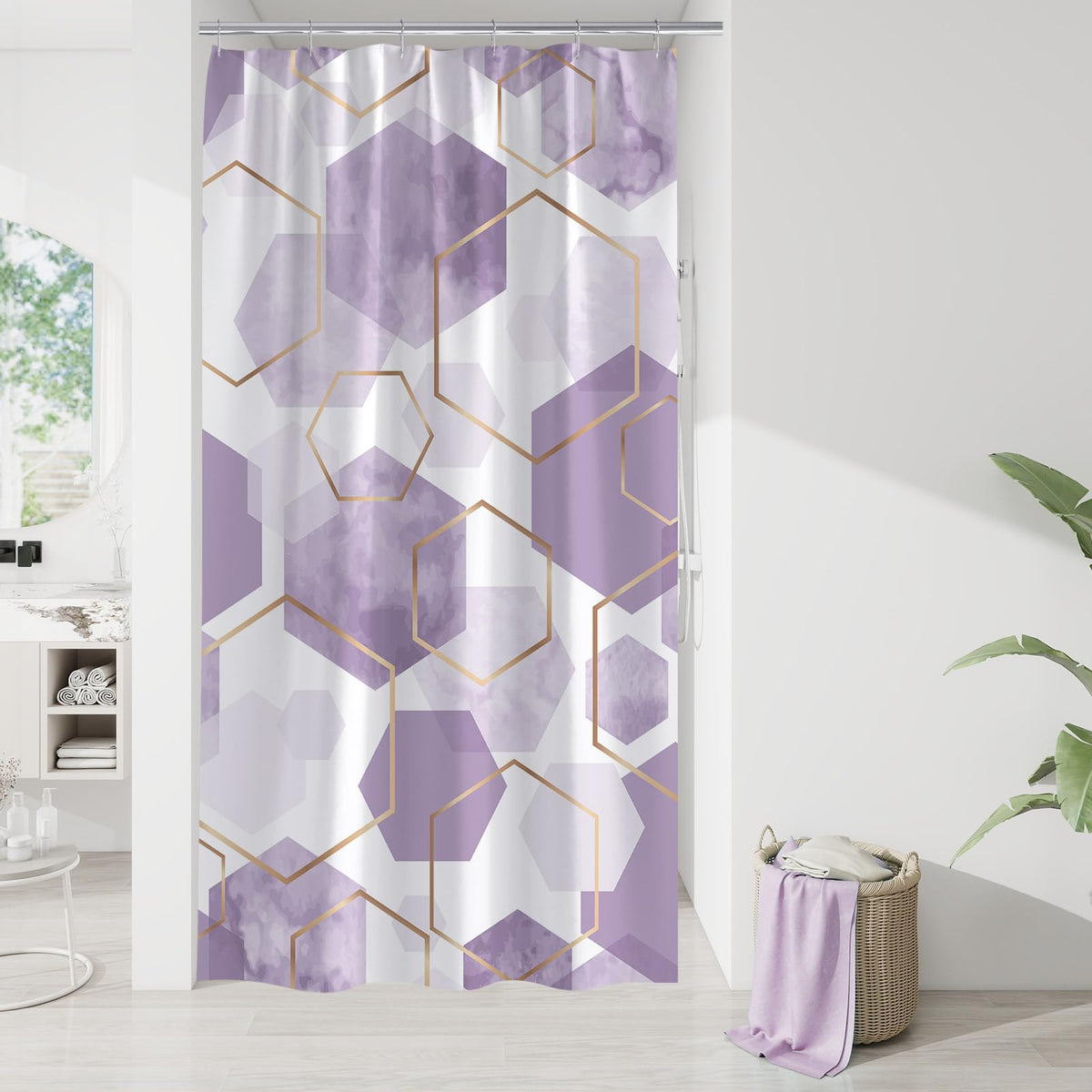 Litabel Brown Shower Curtain for Bathroom, Geometric Bathroom Decor 72x72
