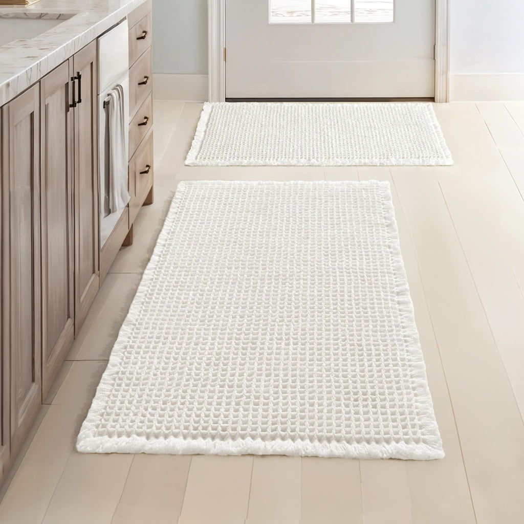 MIULEE Set of 2 Waffle Bathroom Rugs Boho Bath Mat Brown 18x30 Inch