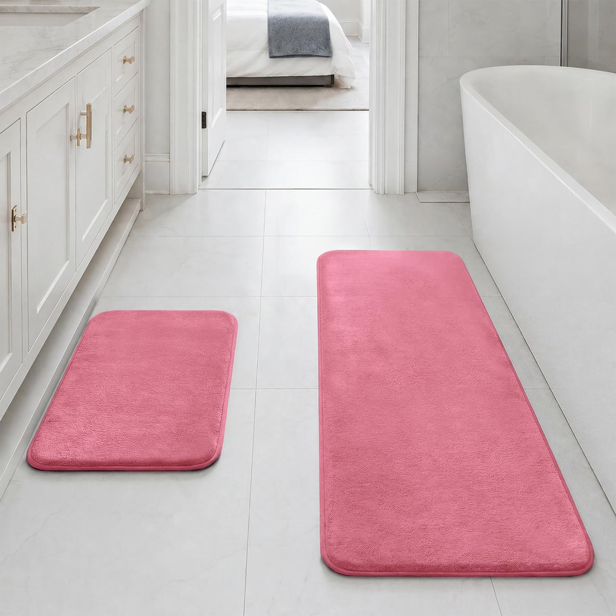 HUXMEYSON Bathroom Rugs Sets 2 Piece, Non-Slip & Quick Dry Bath Mat Set, Ultra Soft Velvet Bath Rugs for Bathroom, Toilet and Shower Floor, Navy